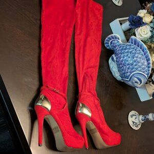 P10 CLEOPATRA RED SUADE STILETTO BOOTS